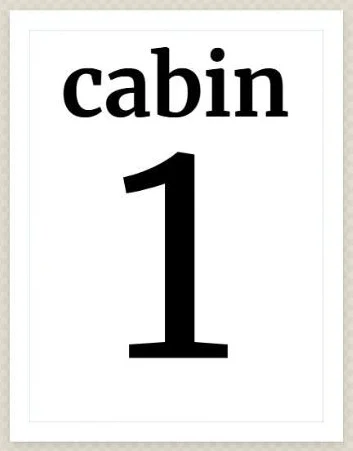 The same cabin sign imported into BrochureBoss: the word cabin at the top and a large number 1 below it.