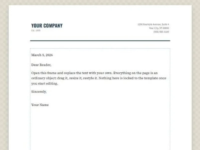 A letterhead in BrochureBoss whose company name, address and footer sit on a master page.